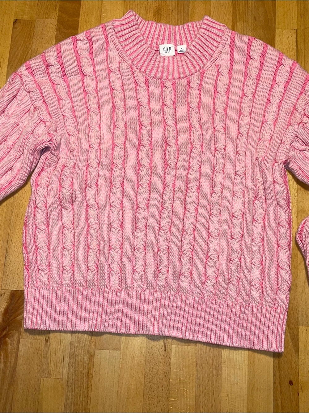 GAP Pink Cable-Knit Crewneck Sweater